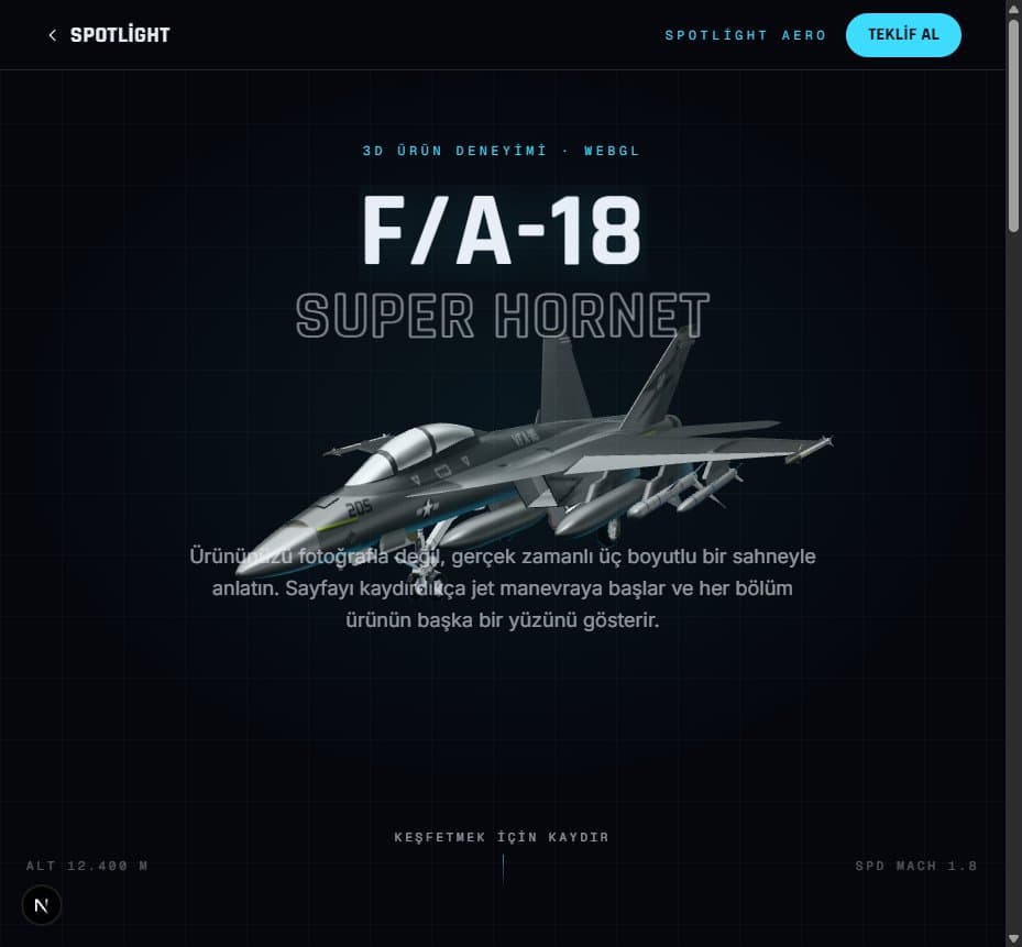 Spotlight Aero — F/A-18 şablonunun ekran görüntüsü